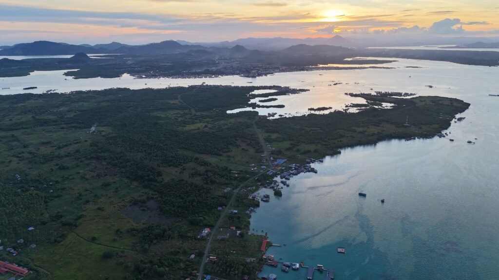 Aerial view of Bum bum Island at sunset
