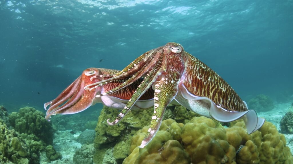 Cuttlefish on a coral reef scuba diving at Bigfin beach resort Kota Belud