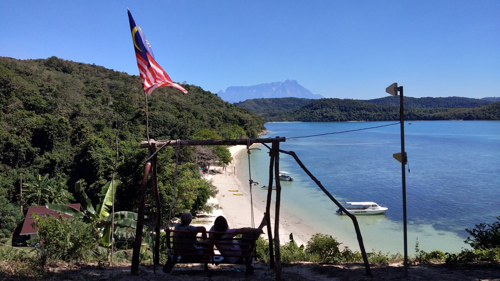 Beach and mount Kinabalu view from Hilltop at Bigfin beach resort Kota Belud, Sabah