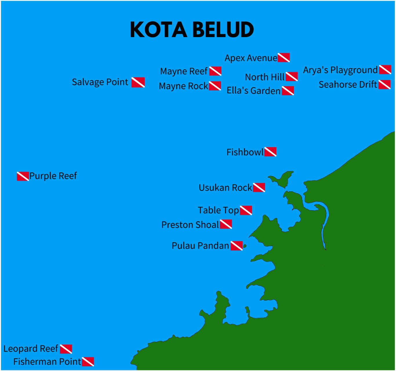 Map of dive site divng in Kota Belud
